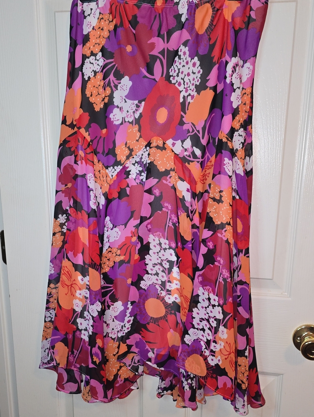 Bob Mackie Vibrant Floral High-Low Skirt in Purple, Orange & Black
